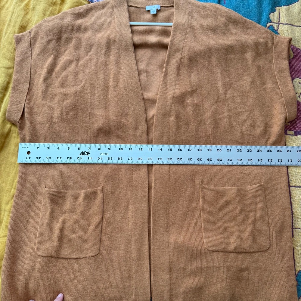J. Jill Womens Burnt Orange Ribbed Open Front Short Sleeve Cardigan Pocket Large - Picture 5 of 7